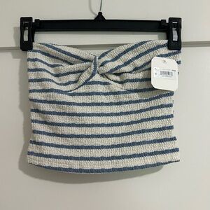 Altar'd State Blue and Cream Striped Twist-Front Mini Skirt